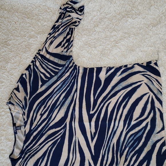 Chaps Pullover Blue Cream Print Blouse Tie Sleeves Medium - Picture 6 of 12